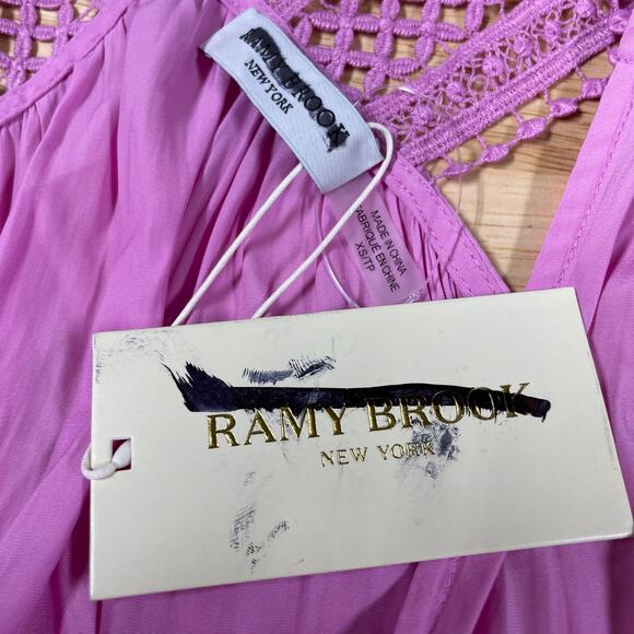 Ramy Brook NWT Samantha Dress Size XS Hi-Lo Asymmetrical Flounce Hem Smocked - Picture 4 of 9